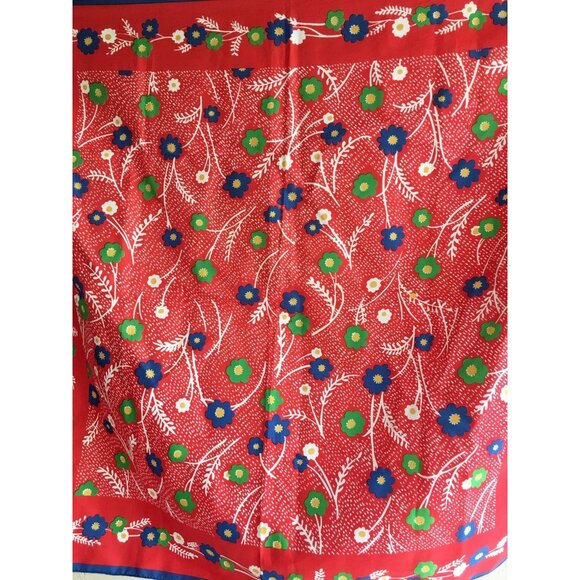 Vintage Floral Scarf Red Blue Green White Mini Flowers Accessories - Picture 2 of 4